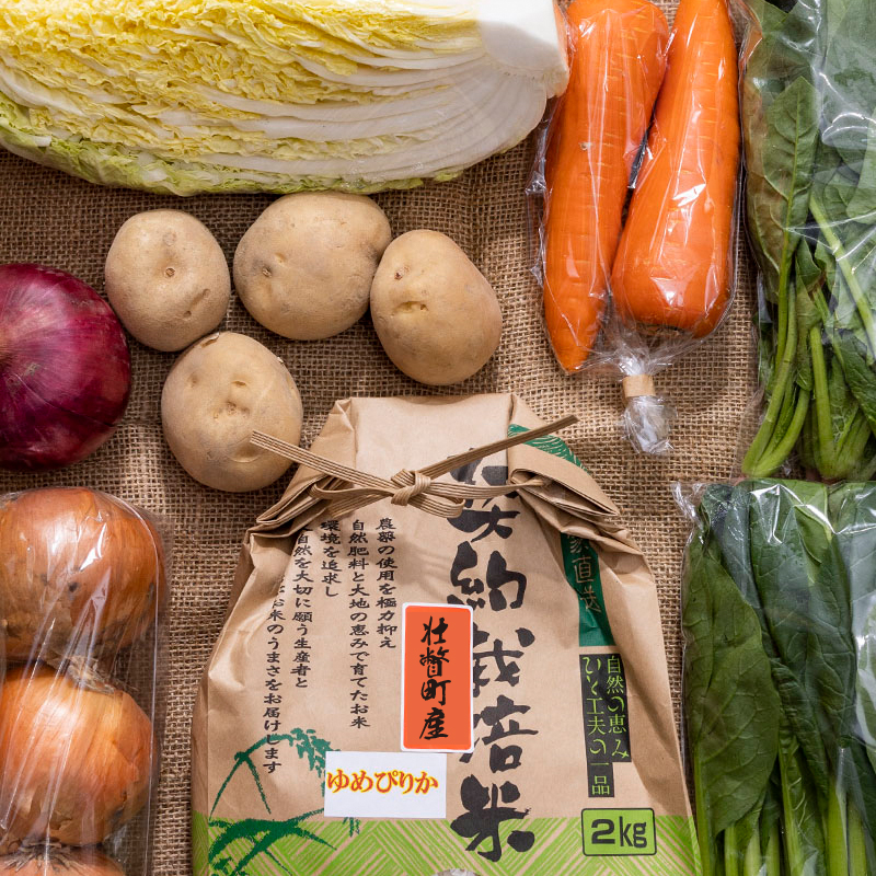 心美菜果　おまかせ野菜と特別栽培米（2kg）セット